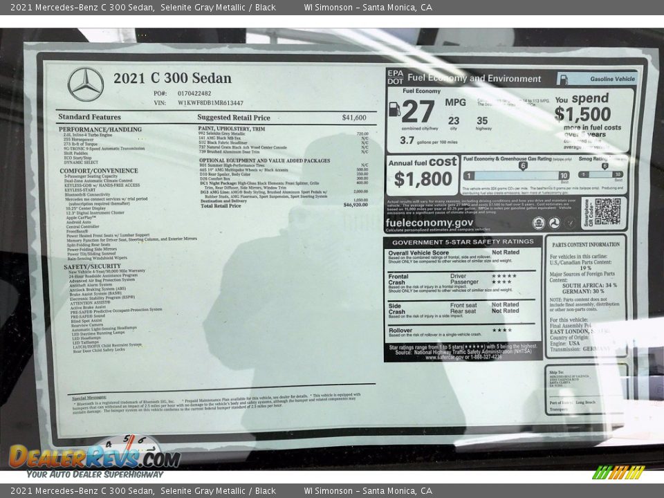 2021 Mercedes-Benz C 300 Sedan Selenite Gray Metallic / Black Photo #11