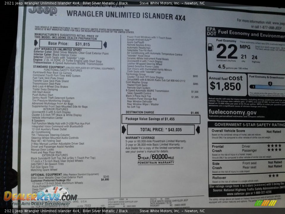 2021 Jeep Wrangler Unlimited Islander 4x4 Window Sticker Photo #27