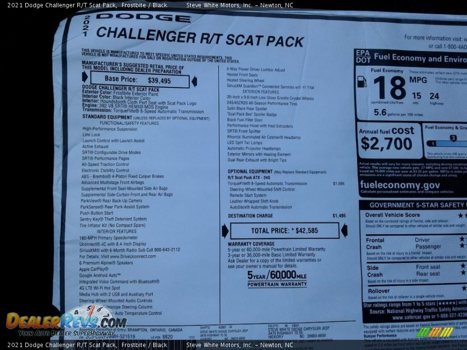 2021 Dodge Challenger R/T Scat Pack Window Sticker Photo #26