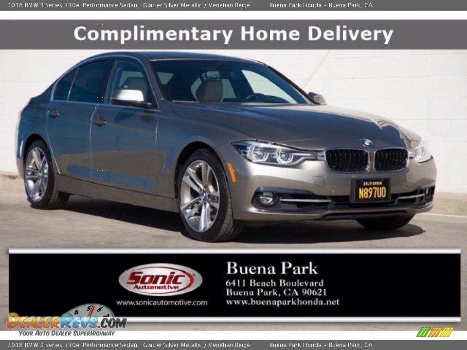 2018 BMW 3 Series 330e iPerformance Sedan Glacier Silver Metallic / Venetian Beige Photo #1