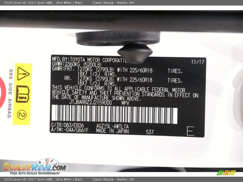 2018 Lexus NX 300 F Sport AWD Ultra White / Black Photo #23