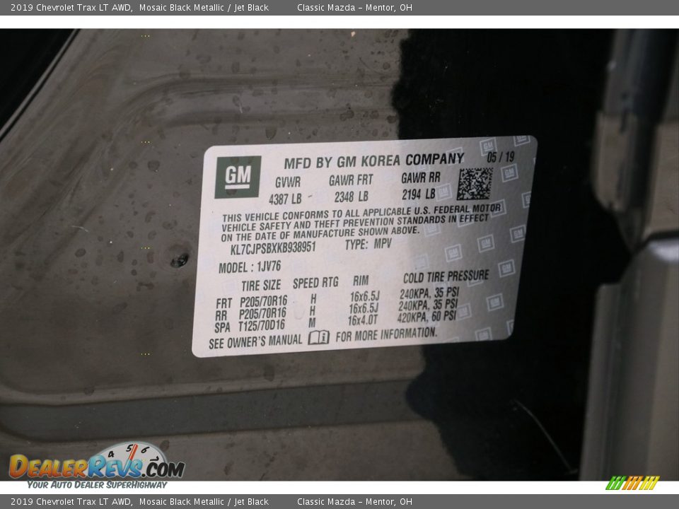 2019 Chevrolet Trax LT AWD Mosaic Black Metallic / Jet Black Photo #19