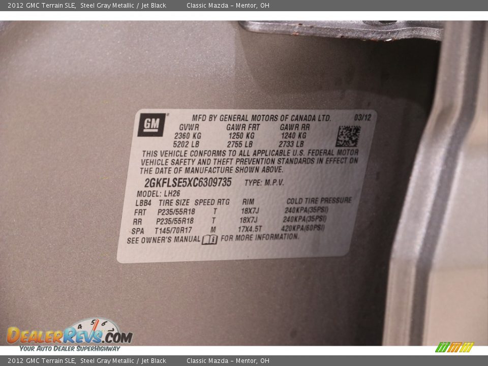 2012 GMC Terrain SLE Steel Gray Metallic / Jet Black Photo #18