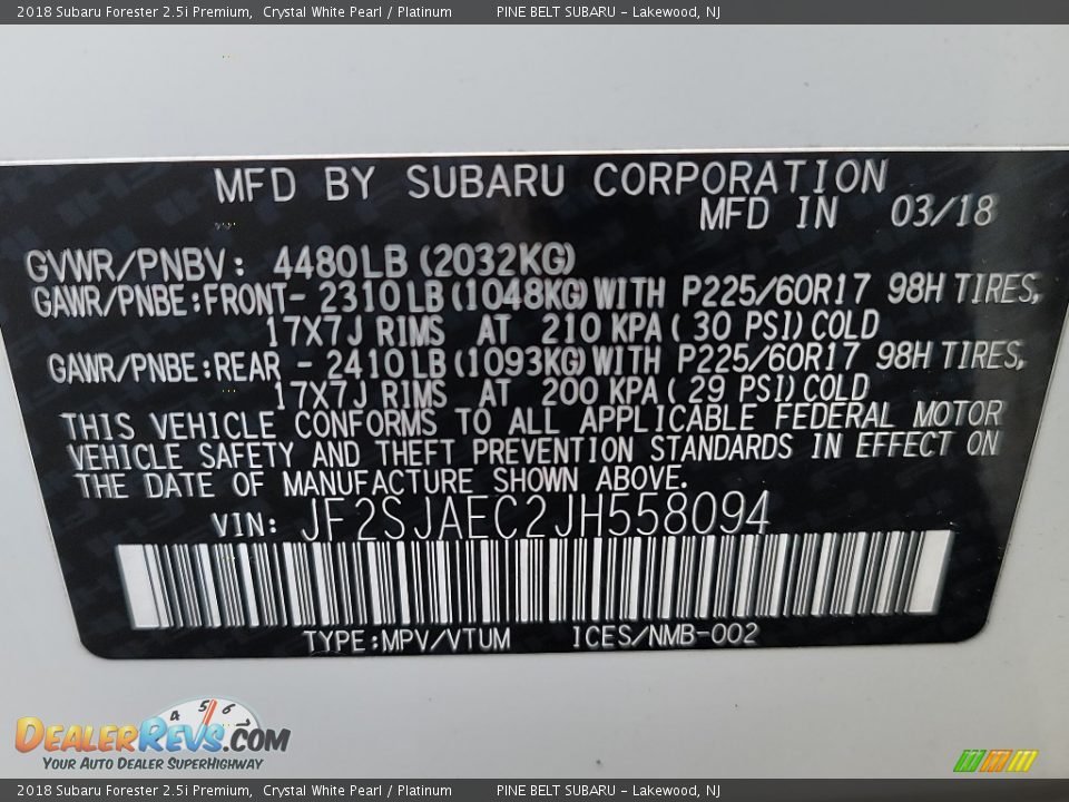 2018 Subaru Forester 2.5i Premium Crystal White Pearl / Platinum Photo #32