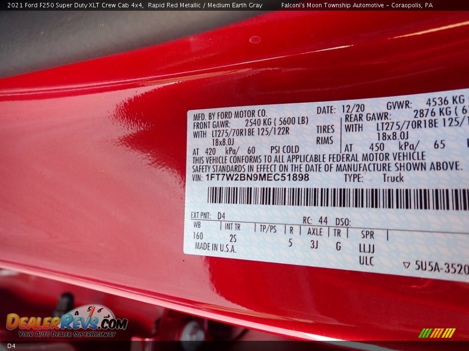 Ford Color Code D4 Rapid Red Metallic