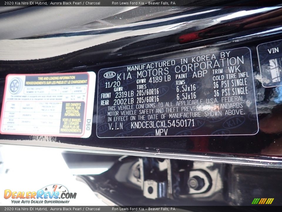 2020 Kia Niro EX Hybrid Aurora Black Pearl / Charcoal Photo #14