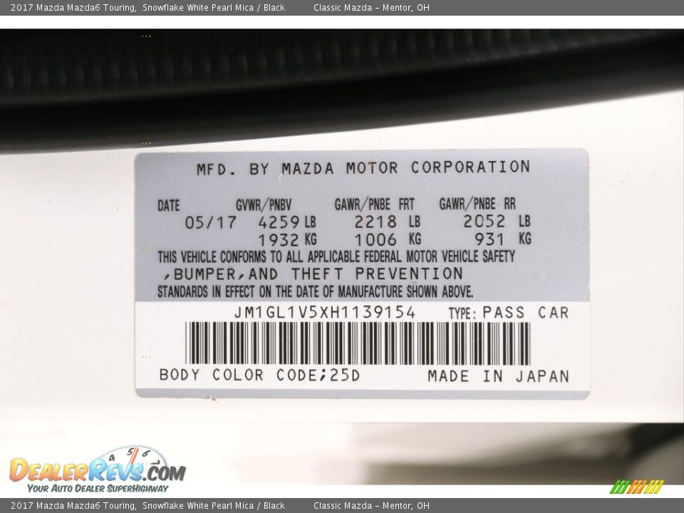 2017 Mazda Mazda6 Touring Snowflake White Pearl Mica / Black Photo #21