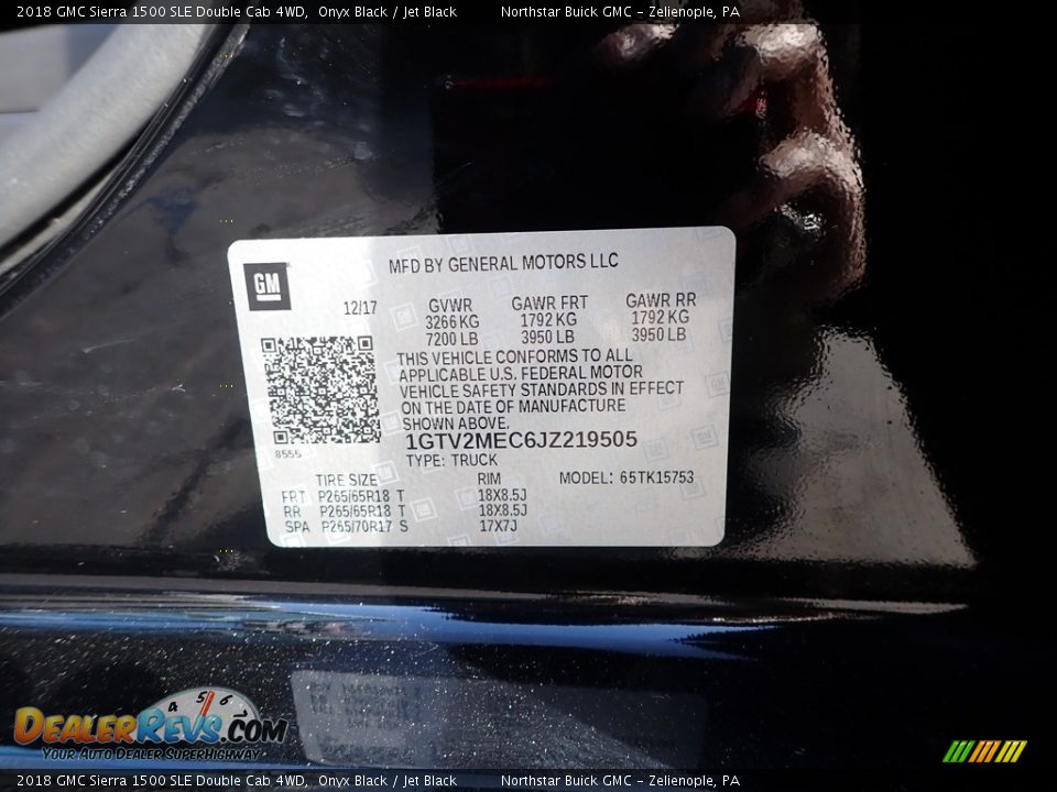 2018 GMC Sierra 1500 SLE Double Cab 4WD Onyx Black / Jet Black Photo #16