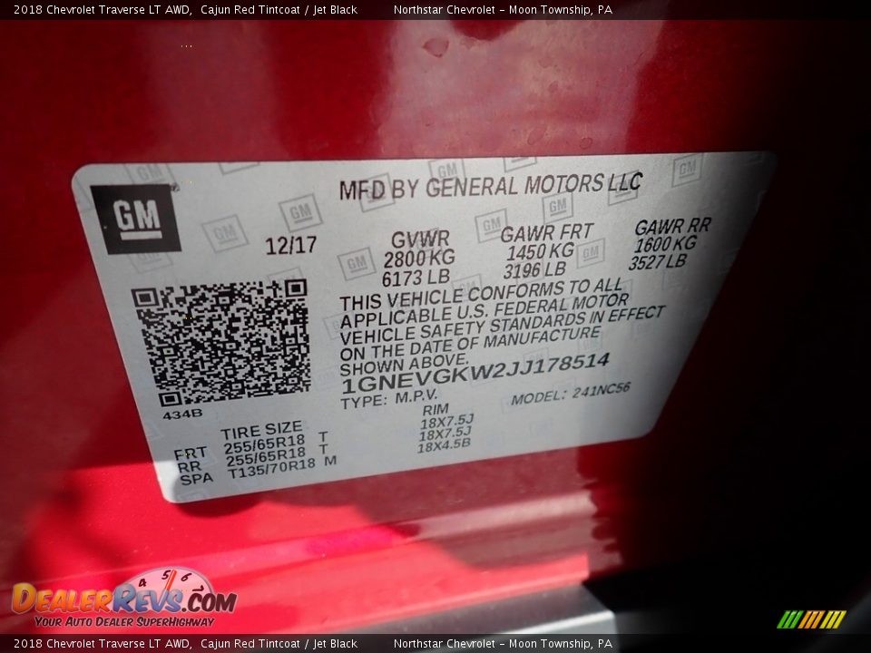 2018 Chevrolet Traverse LT AWD Cajun Red Tintcoat / Jet Black Photo #28