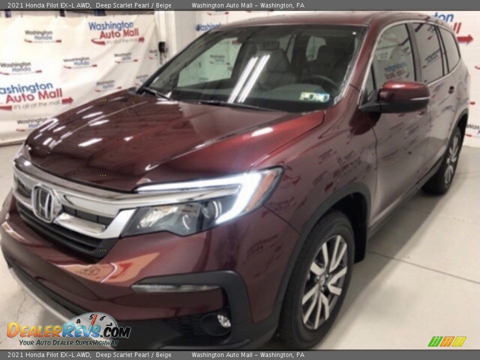 2021 Honda Pilot EX-L AWD Deep Scarlet Pearl / Beige Photo #3