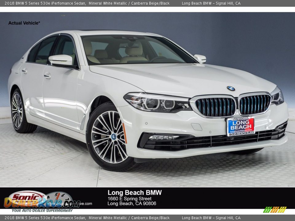 2018 BMW 5 Series 530e iPerfomance Sedan Mineral White Metallic / Canberra Beige/Black Photo #1