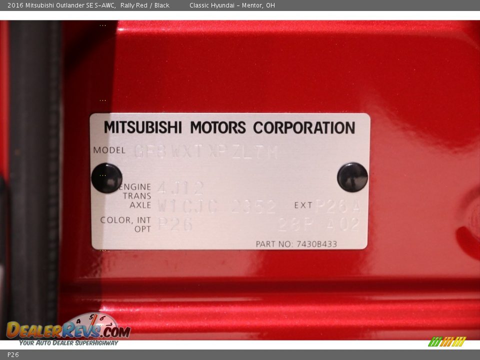 Mitsubishi Color Code P26 Rally Red