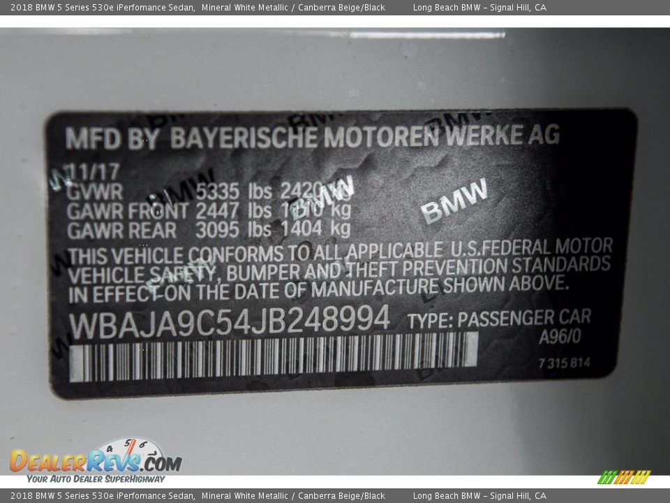 2018 BMW 5 Series 530e iPerfomance Sedan Mineral White Metallic / Canberra Beige/Black Photo #12