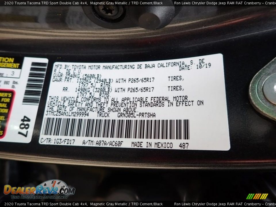 2020 Toyota Tacoma TRD Sport Double Cab 4x4 Magnetic Gray Metallic / TRD Cement/Black Photo #11