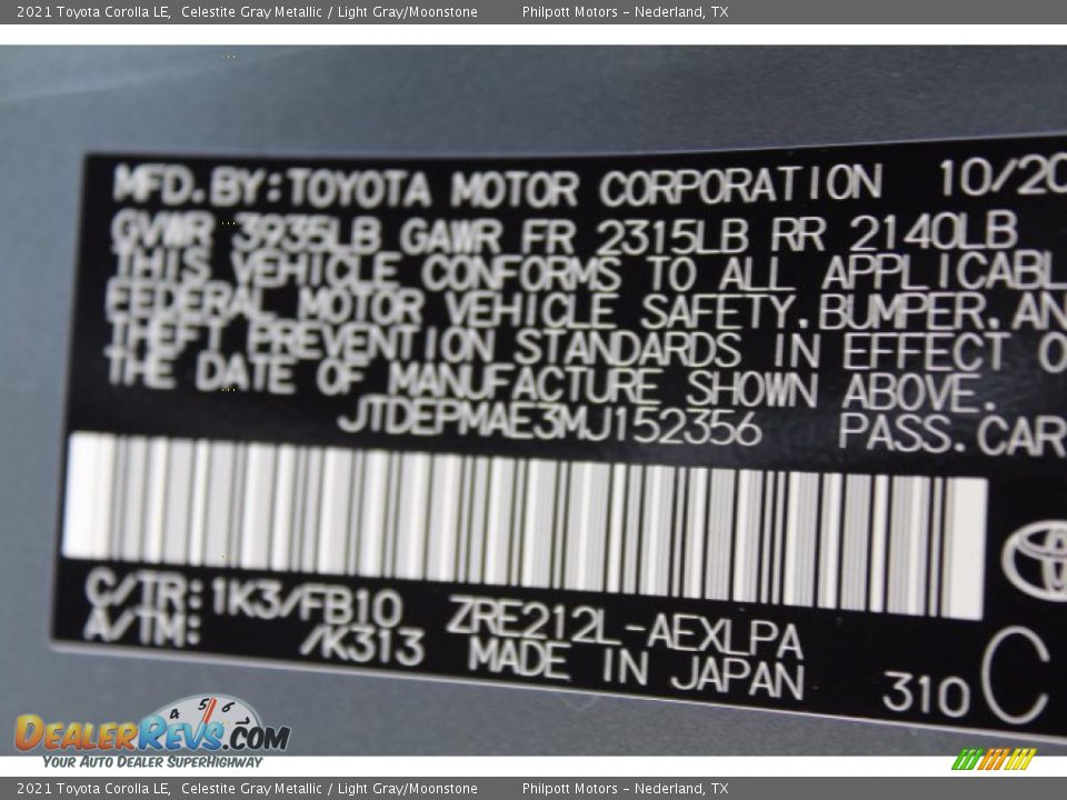 2021 Toyota Corolla LE Celestite Gray Metallic / Light Gray/Moonstone Photo #23
