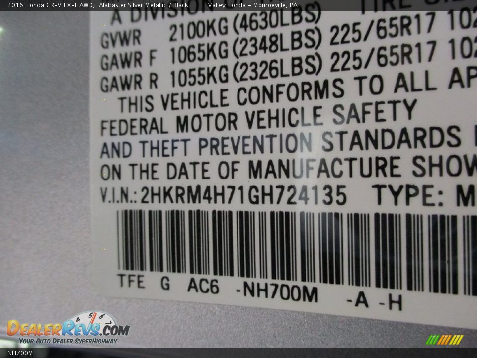 Honda Color Code NH700M Alabaster Silver Metallic