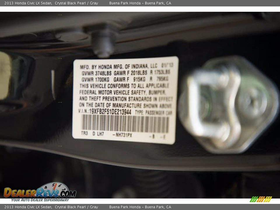 2013 Honda Civic LX Sedan Crystal Black Pearl / Gray Photo #36