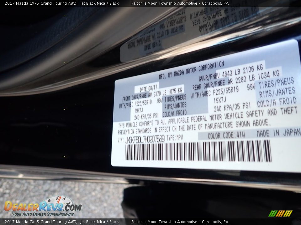 2017 Mazda CX-5 Grand Touring AWD Jet Black Mica / Black Photo #17