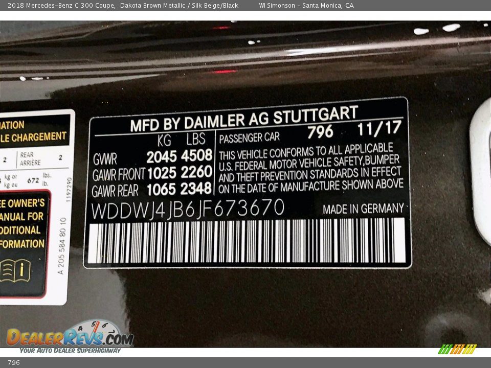 Mercedes-Benz Color Code 796 Dakota Brown Metallic