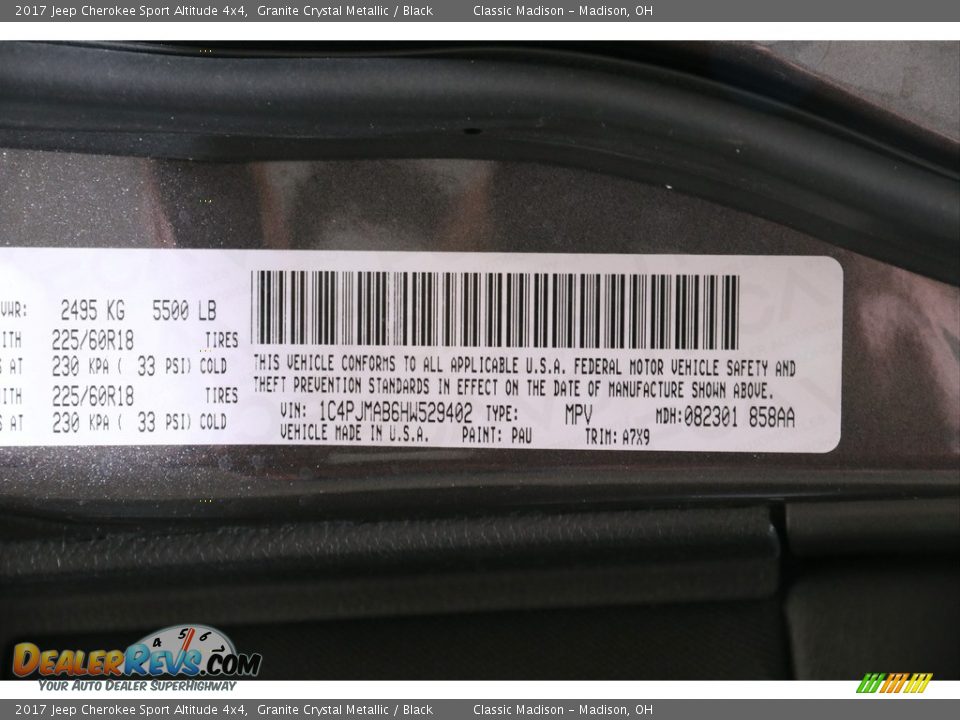 2017 Jeep Cherokee Sport Altitude 4x4 Granite Crystal Metallic / Black Photo #23