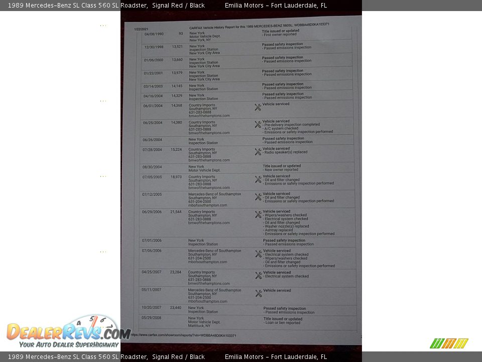 Dealer Info of 1989 Mercedes-Benz SL Class 560 SL Roadster Photo #90