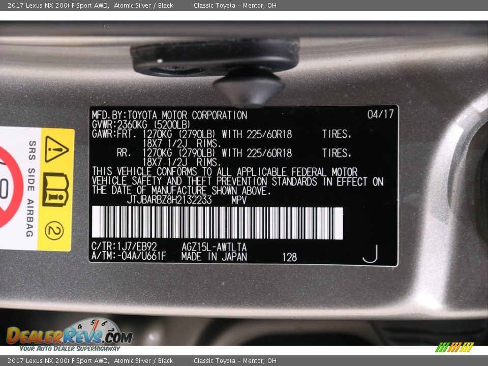 2017 Lexus NX 200t F Sport AWD Atomic Silver / Black Photo #25
