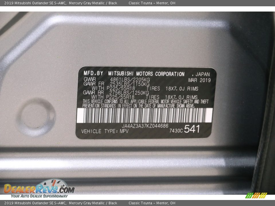 2019 Mitsubishi Outlander SE S-AWC Mercury Gray Metallic / Black Photo #23