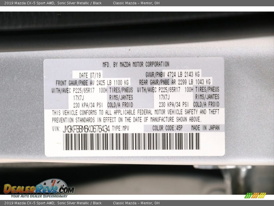 2019 Mazda CX-5 Sport AWD Sonic Silver Metallic / Black Photo #20