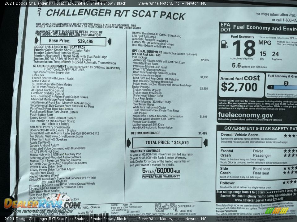 2021 Dodge Challenger R/T Scat Pack Shaker Window Sticker Photo #26