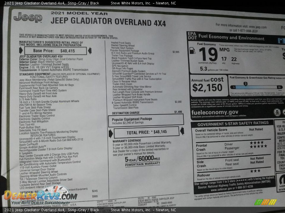 2021 Jeep Gladiator Overland 4x4 Sting-Gray / Black Photo #31