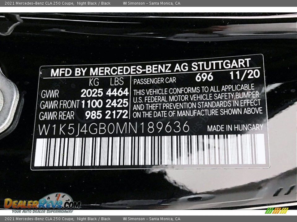 2021 Mercedes-Benz CLA 250 Coupe Night Black / Black Photo #10