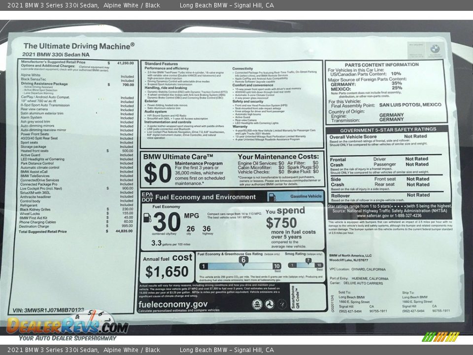 2021 BMW 3 Series 330i Sedan Alpine White / Black Photo #12