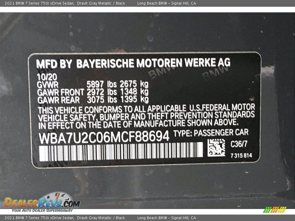 2021 BMW 7 Series 750i xDrive Sedan Dravit Gray Metallic / Black Photo #18