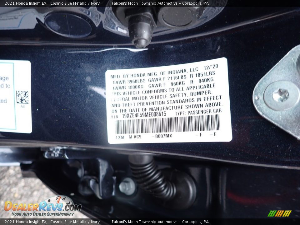 2021 Honda Insight EX Cosmic Blue Metallic / Ivory Photo #14