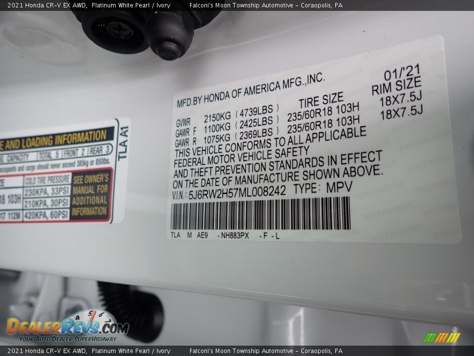 2021 Honda CR-V EX AWD Platinum White Pearl / Ivory Photo #12