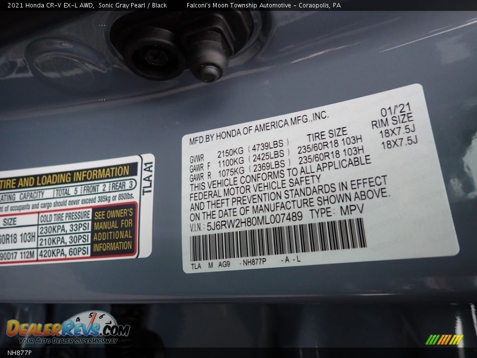 Honda Color Code NH877P Sonic Gray Pearl