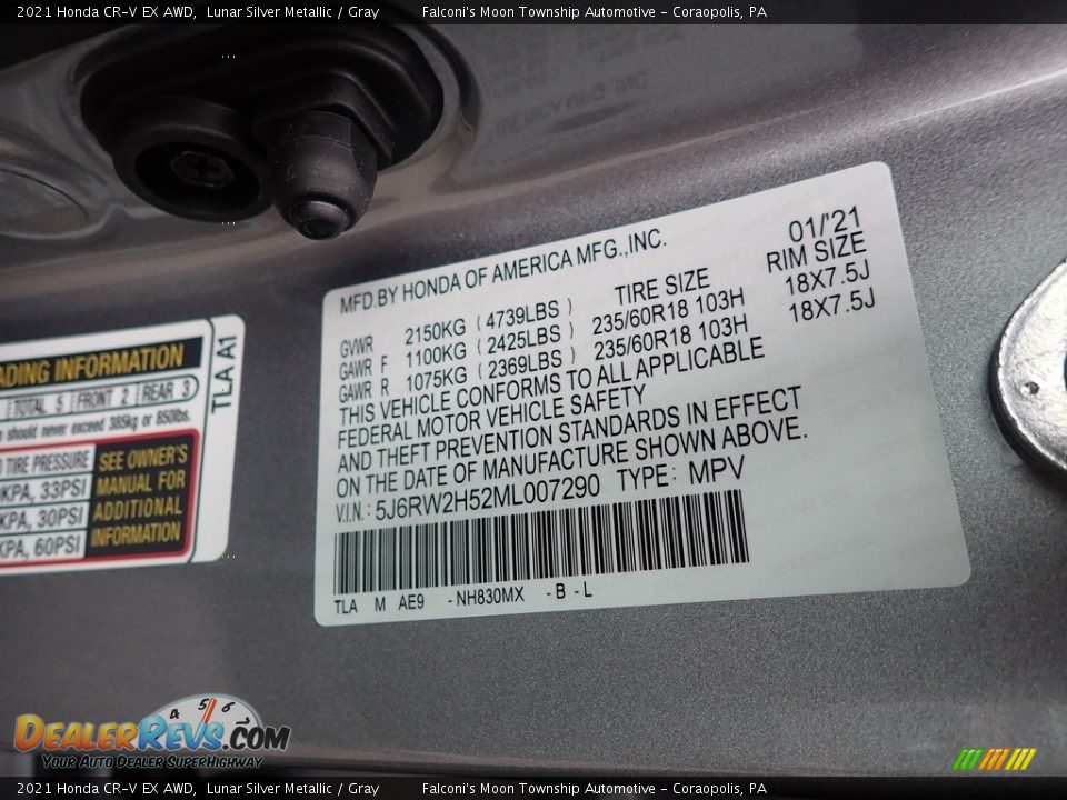 2021 Honda CR-V EX AWD Lunar Silver Metallic / Gray Photo #11