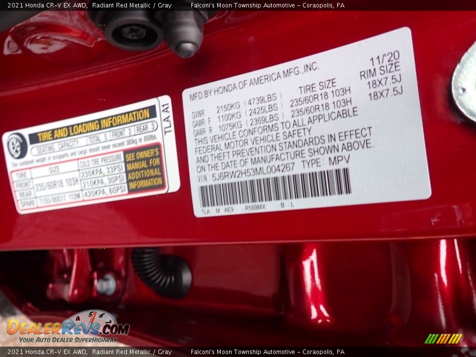 2021 Honda CR-V EX AWD Radiant Red Metallic / Gray Photo #12