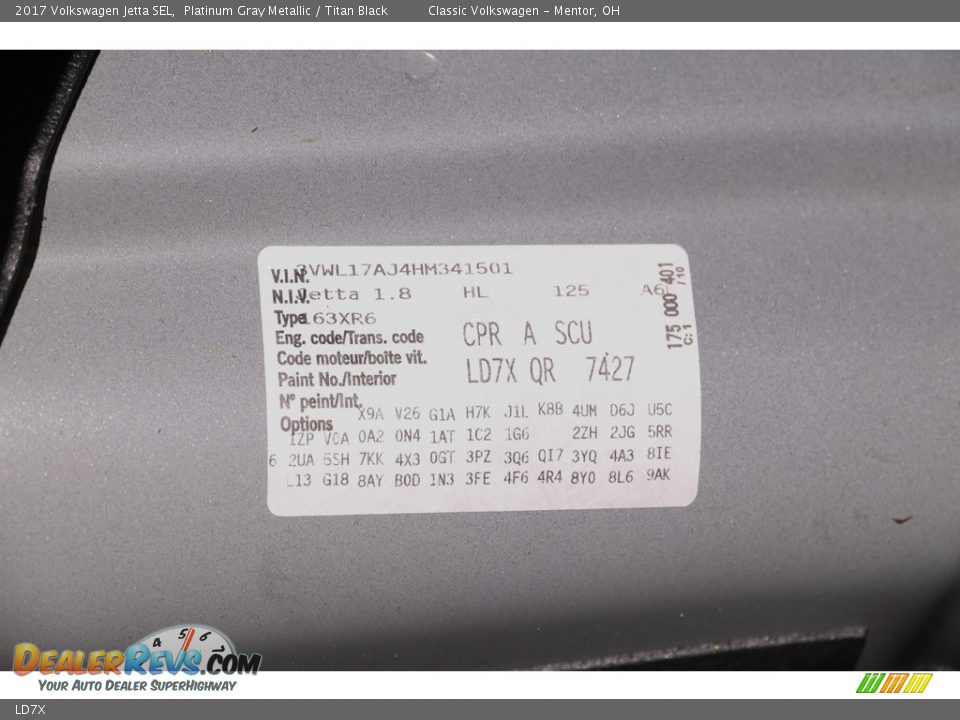 Volkswagen Color Code LD7X Platinum Gray Metallic