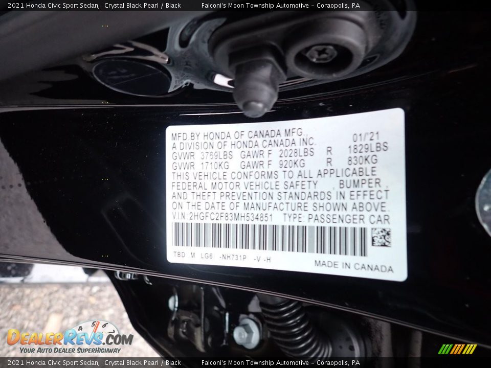 2021 Honda Civic Sport Sedan Crystal Black Pearl / Black Photo #12