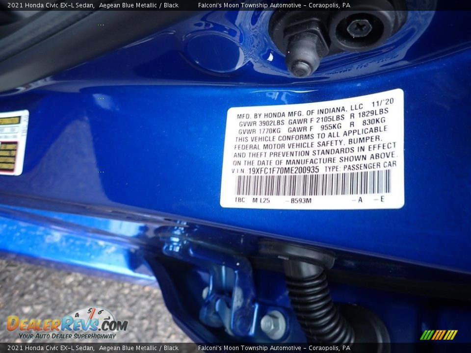 2021 Honda Civic EX-L Sedan Aegean Blue Metallic / Black Photo #9
