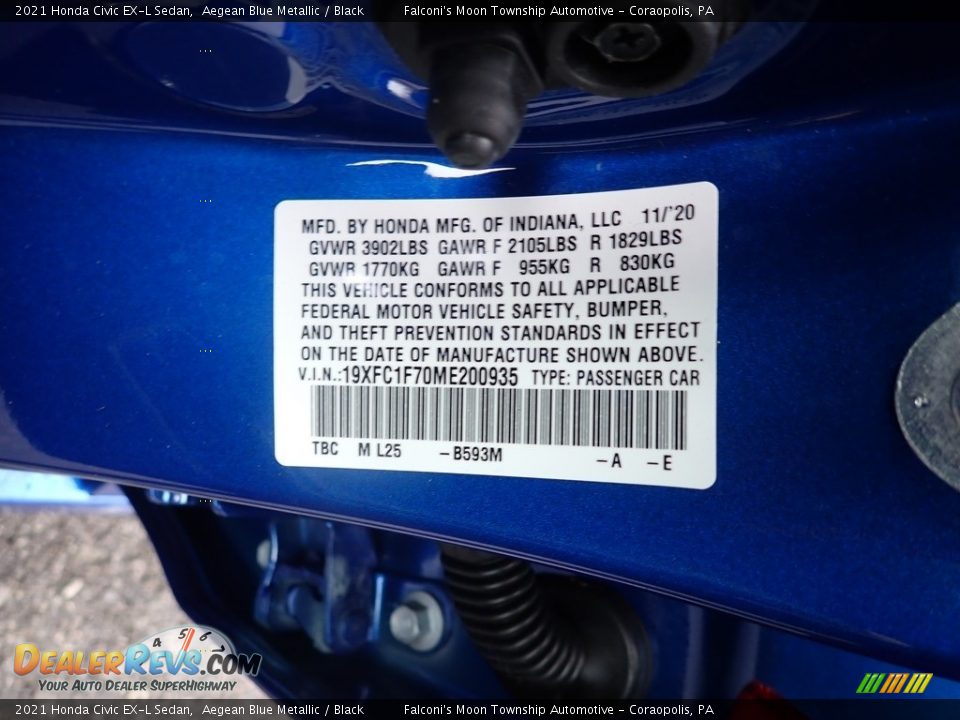 2021 Honda Civic EX-L Sedan Aegean Blue Metallic / Black Photo #12