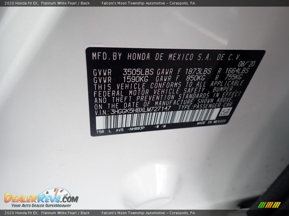 2020 Honda Fit EX Platinum White Pearl / Black Photo #12