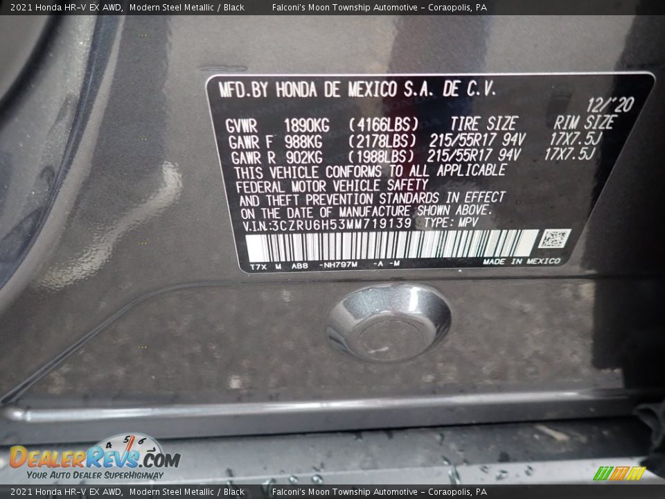 2021 Honda HR-V EX AWD Modern Steel Metallic / Black Photo #12