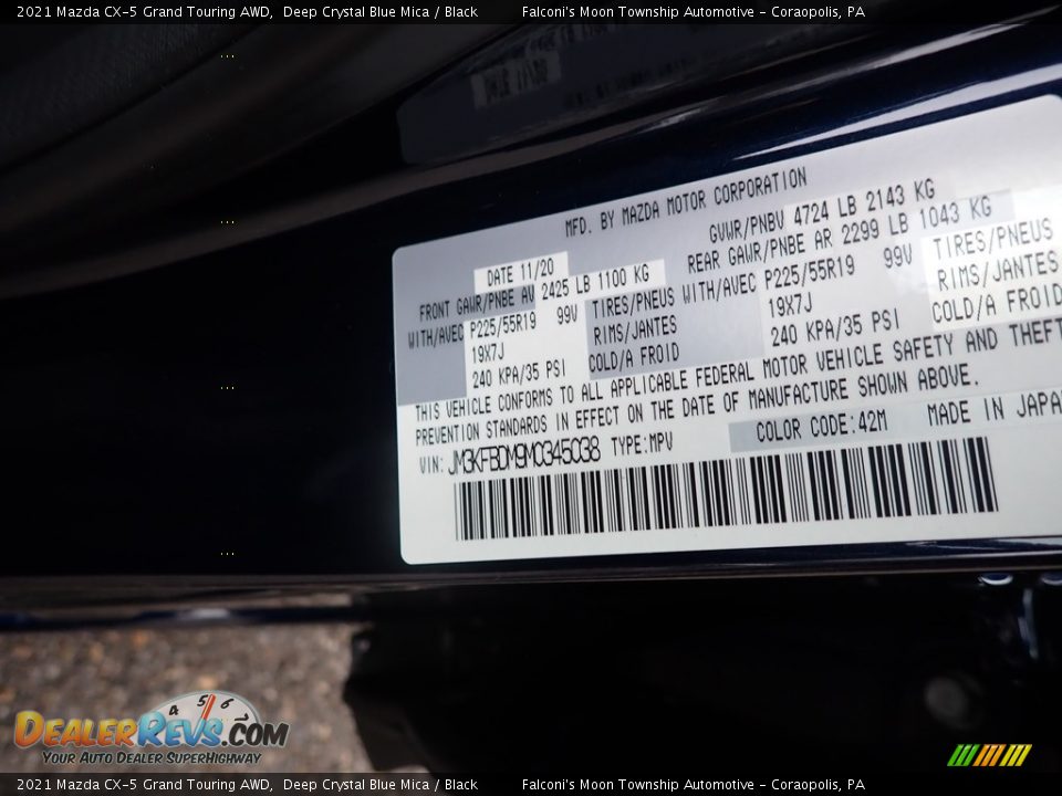2021 Mazda CX-5 Grand Touring AWD Deep Crystal Blue Mica / Black Photo #12