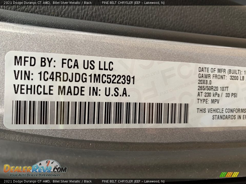 2021 Dodge Durango GT AWD Billet Silver Metallic / Black Photo #14