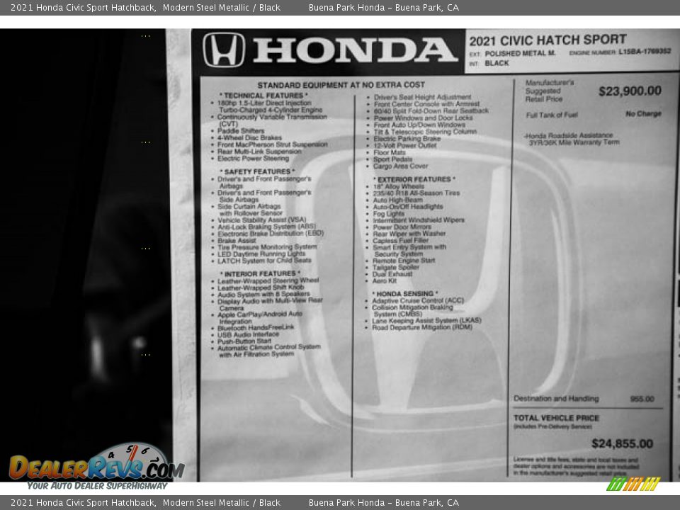 2021 Honda Civic Sport Hatchback Modern Steel Metallic / Black Photo #36