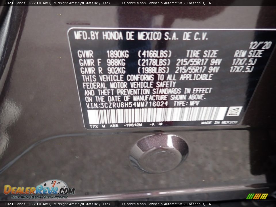 2021 Honda HR-V EX AWD Midnight Amethyst Metallic / Black Photo #12
