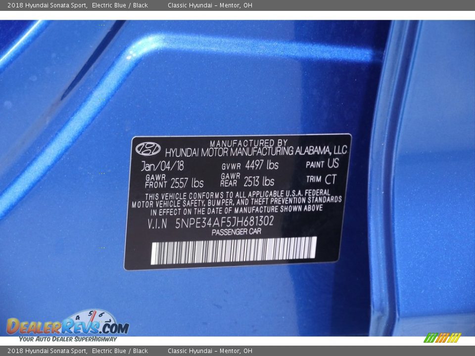 2018 Hyundai Sonata Sport Electric Blue / Black Photo #20