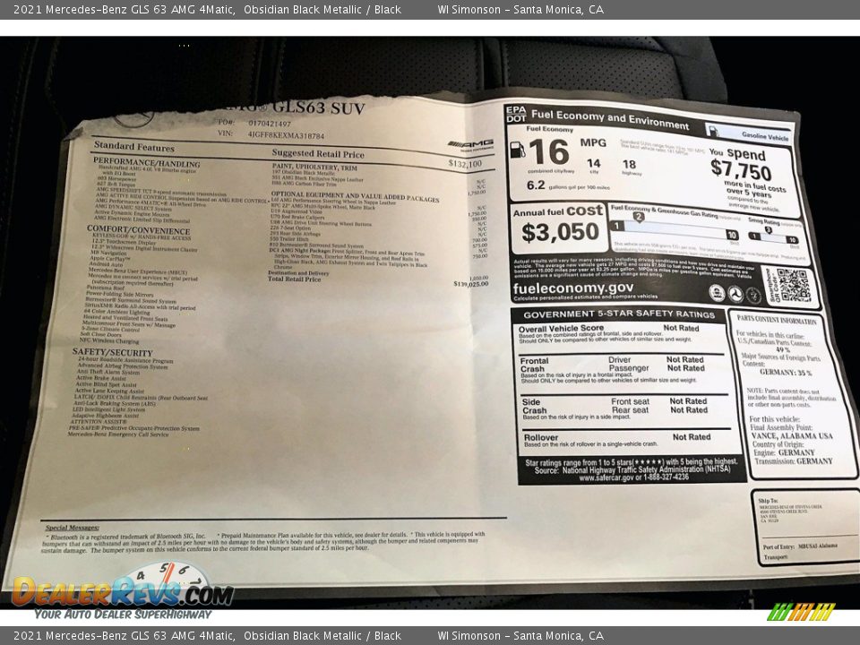 2021 Mercedes-Benz GLS 63 AMG 4Matic Window Sticker Photo #11